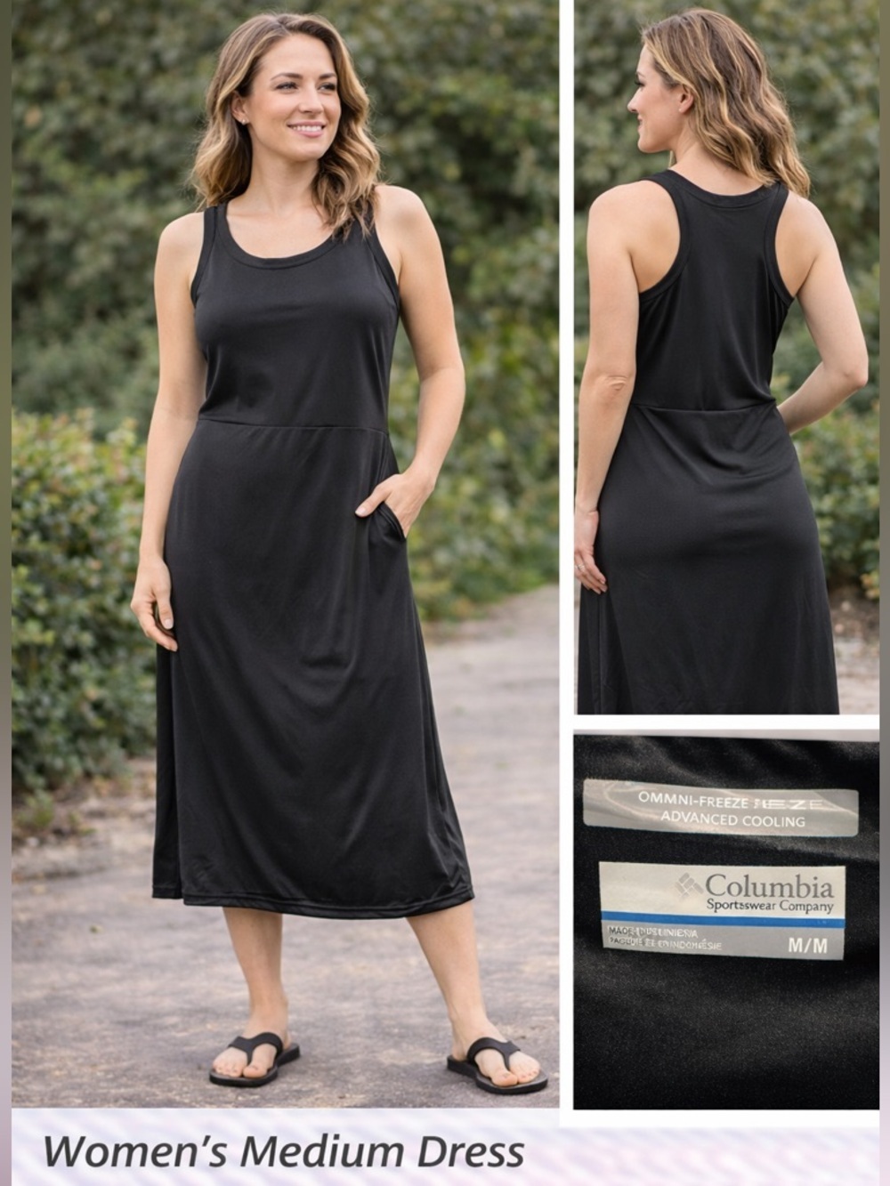 Columbia Women's Black Sleeveless Omni-Freeze Maxi Dress MEDIUM